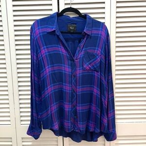 Rails Taitum Navy and Purple Plaid Button Down Flannel Shirt